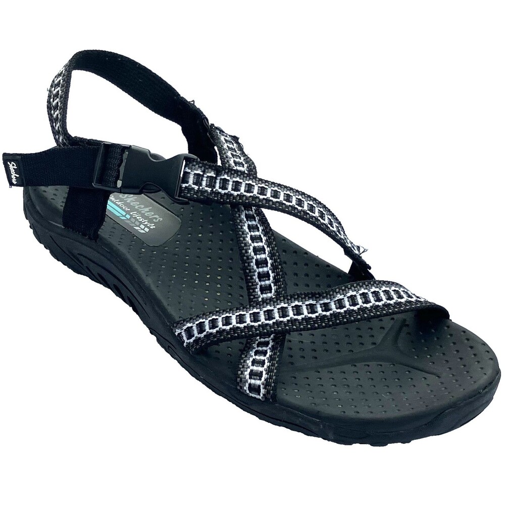 Skechers Outdoor Lifestyle Strappy Sandals Reggae 10 Buckle Black Padded Hiking